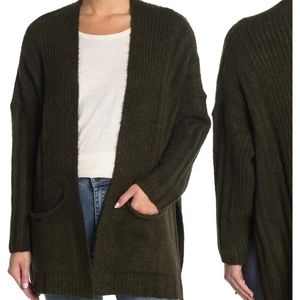 TopShop Women's Textured Cardigan Sweater Olive Green Extra Small Nordstrom